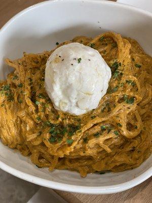 Red pesto with vegan burrata