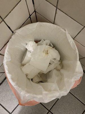 Poopy toilet paper in the trash. I'm out.