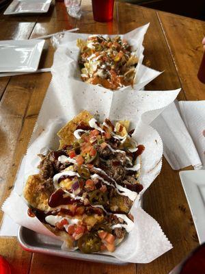 Pulled Pork Nachos and Buffalo Chicken Nachos- Half Orders