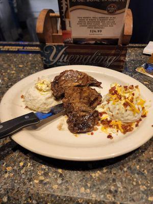 10 Oz ribeye and cold mash potatoes