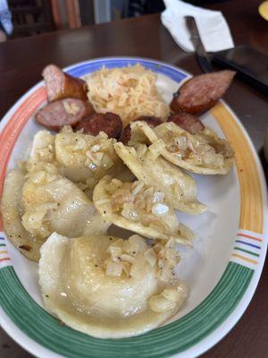 Pierogies and sausage