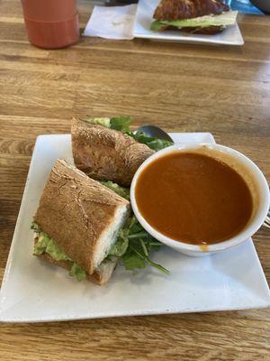 Tomato basil Soup and Spicy Vegan Sandwich