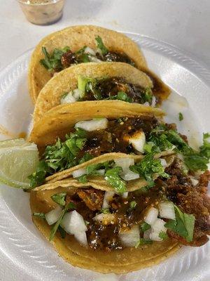 2 pastor and 2 barbacoa tacos