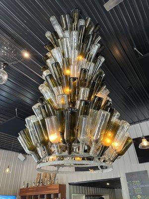 Beautiful chandelier above bar