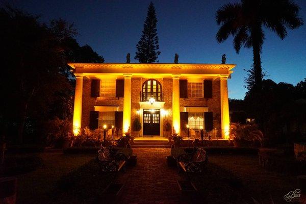 Night view of the Main House at the Miller Plantation Mansion, available for your event.