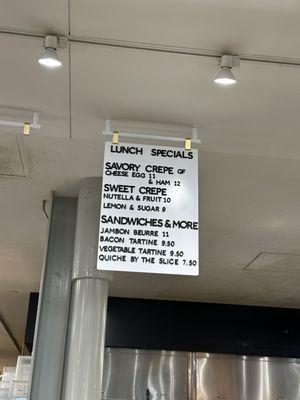 Lunch menu