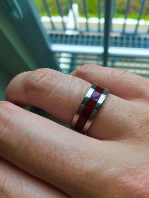 The titanium and California Redwood ring I bought!