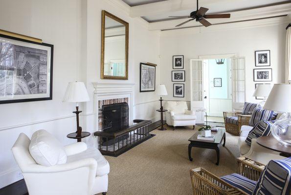 Greatmen Cottage Vacation Rental Home. Two club chairs by George Smith. Vacation Rentals in New Orleans.