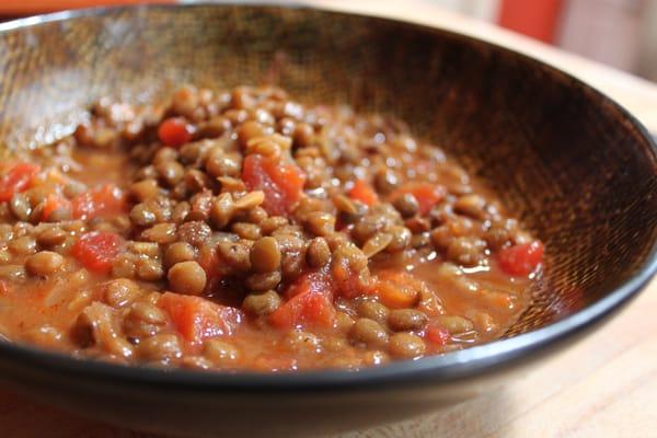 Chef Nourish offers Vegetarian options. Tender Lentil soup with tomatoes and a dash of cumin.