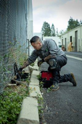 Cesar service of exterior bait stations at commercial location