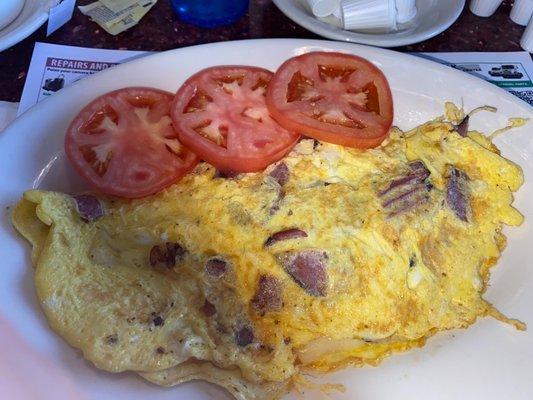 Pastrami and cheese omelette.