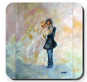 Wedding Dance Whimsical Designer Art Drink Coaster  by artist Marie-Jose Pappas of Innocent Originals