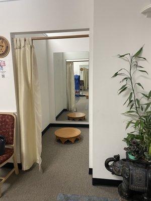 One of the spacious fitting rooms