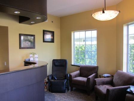 Our newly remodeled reception area with massage chairs.