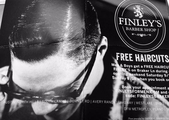 FINLEY'S BARBER SHOP North Hills location opening weekend is coming up on 9/17/2016 and 9/18/2016