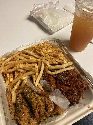 Lemon pepper wings, Cajun Fries, bbq, and Arnold Palmer 15 Piece Wing Combo