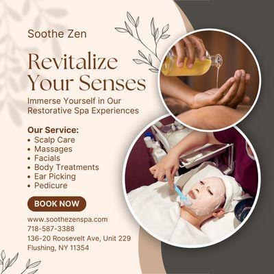 Welcome to Soothe Zen~ Our services includes: Hot Stone / Deep Tissue / Swedish / Chair Massage
Foot Reflexology / Scalp Care/ Ear Picking