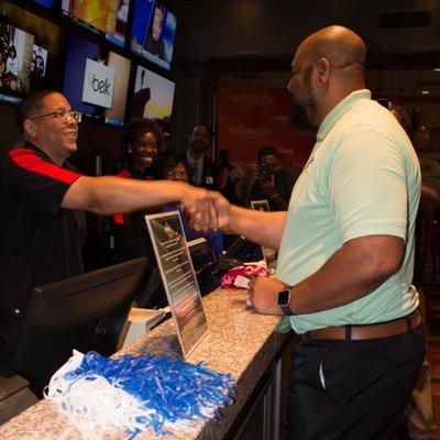 Deuce McAllister placing the first official bet at the End Zone!