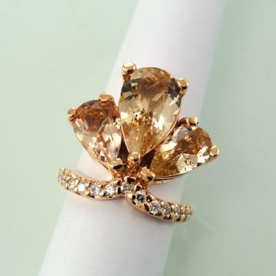 Statement Rose Gold Ring set with Morganite and Diamonds by Summit.