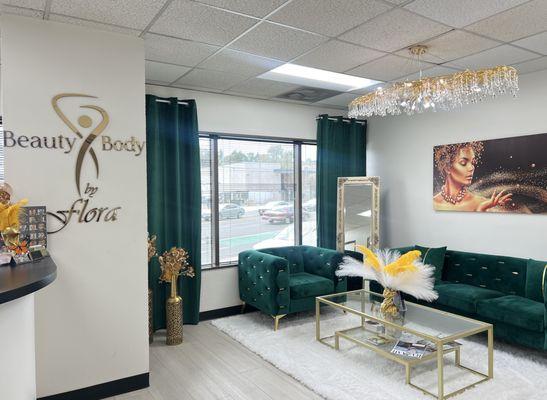 Lounge area for Beauty and Body by Flora