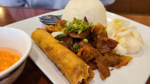 Rice with grilled pork & eggroll ($9.25)