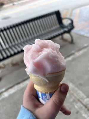 Pink lemonade ice cream in a cake cup