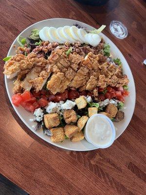 Cobb salad sub fried chicken instead of grilled with blue cheese dressing.