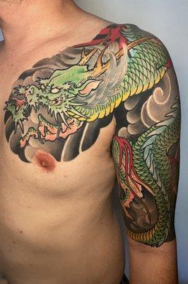 Dragon half-sleeve to chest panel by Bill Canales.