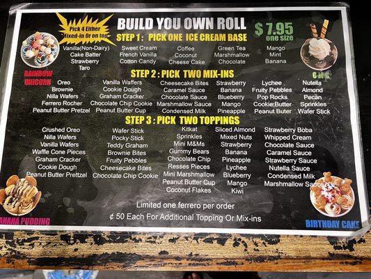 Menu - Build your Own Roll