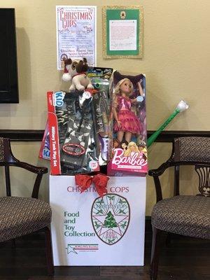 Proud to be a donation site for our 3rd year with Plano Christmas Cops!!!  Thank You for your donations!!!  We have the best patients ever!