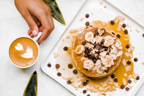 Chocolate Chip Pancakes with Banana and Almonds