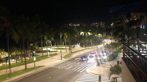 Waikiki at night. Kalakaua Avenue vantage point