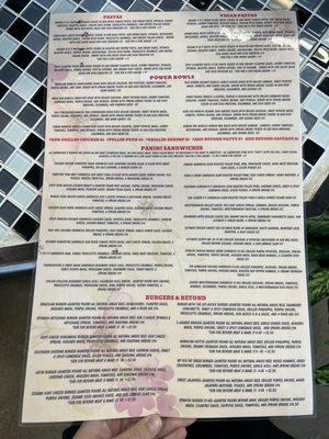 Back of menu