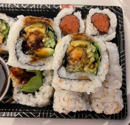 Shrimp Tempura Roll and Spicy Tuna Roll