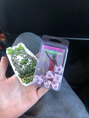 One of the stickers and dice sets I bought