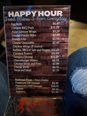 Happy Hour food menu.