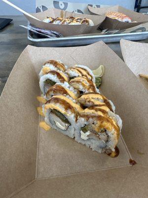 Chicken and jalapeño cream cheese roll is good!