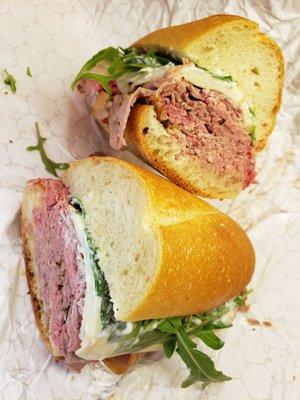 Shake Hands with Beef!! The Joe Pesci Sangwich: Homemade Roast Beef, Provolone, Arugula, and Horseradish Sauce!! KILLER!!  ;D