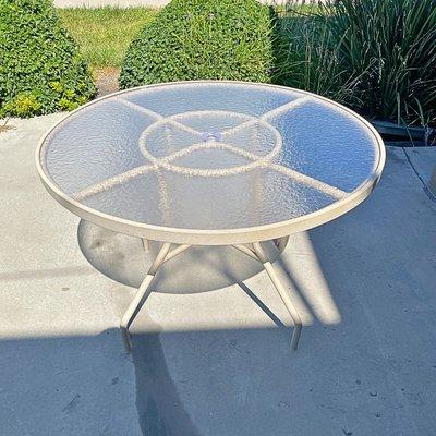 New Acrylic Table Top by Patio Guys with umbrella hole