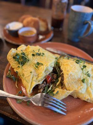 Inside fennel sausages omelette