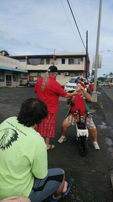 Nice to say 'Aloha' to a clown in a parade!