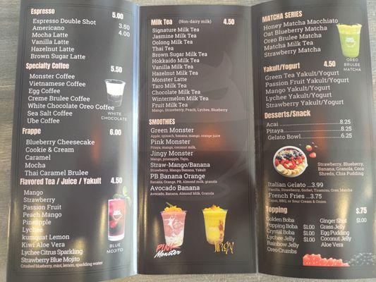 Menu from brochure