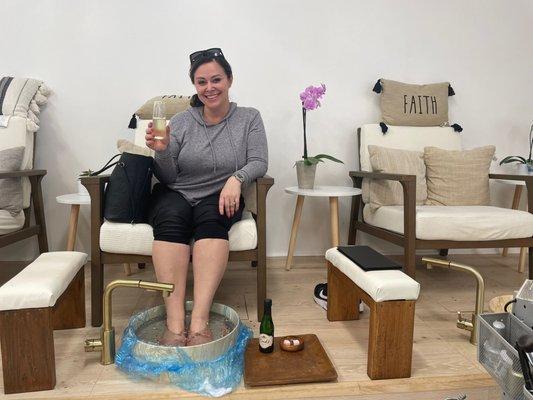 Champagne pouring Pedicure treatment