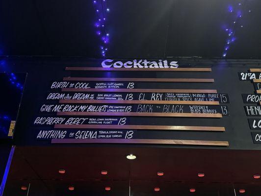 Cocktail menu