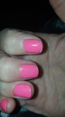 Thanks for this, TJ Nails. Sloppy, uneven, and chipping in less than 1day.