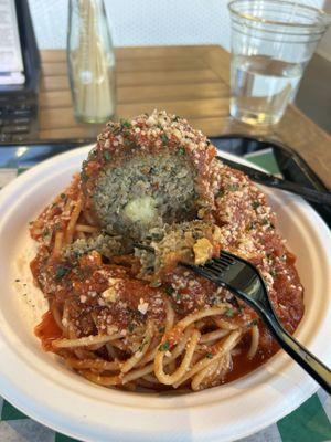 Meatball sliced open