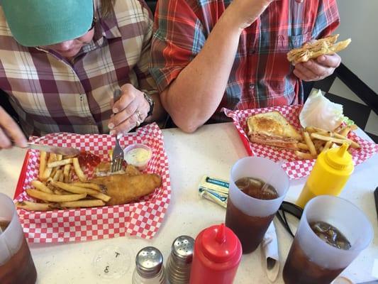 Fish and chips and turkey melt. Parents said it all tasted great!