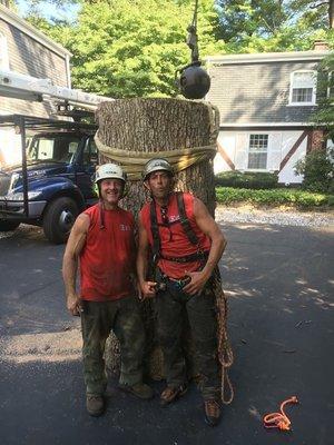 Rich and Doug posing after the final crane pick on a big white oak