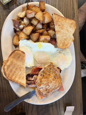 Andrea's special with home fries and grilled pork loin!