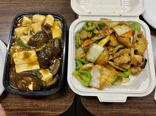 Tofu with Black Mushroom (left) and Fish Fillet with Black Bean Sauce (right)